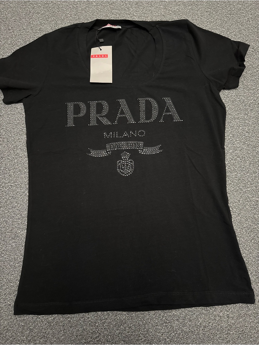 Prada Black Crystal-Studded Logo Tee